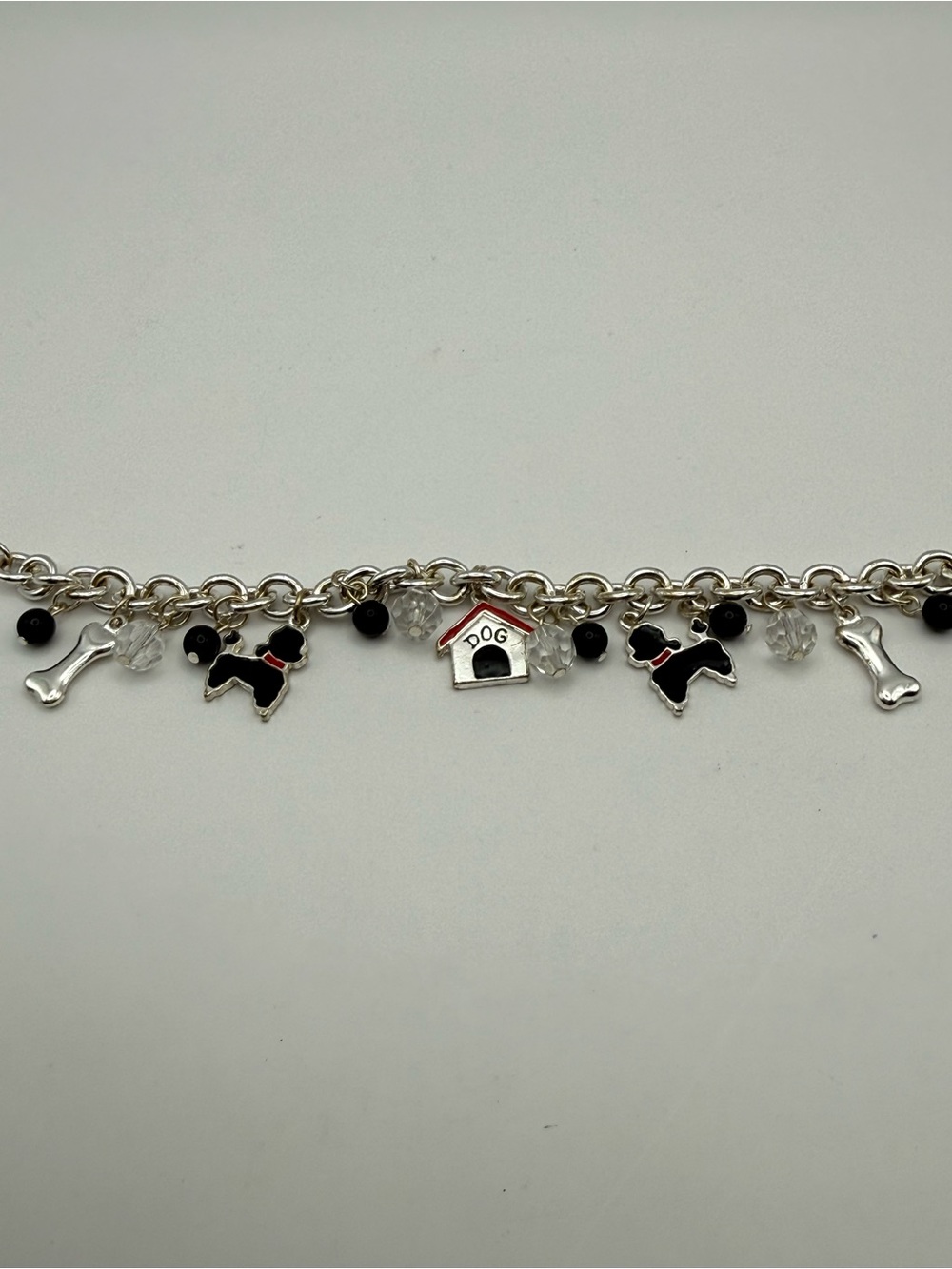 Dog Charm Bracelet Poodle Doghouse Bone Silver Tone Cute Gift